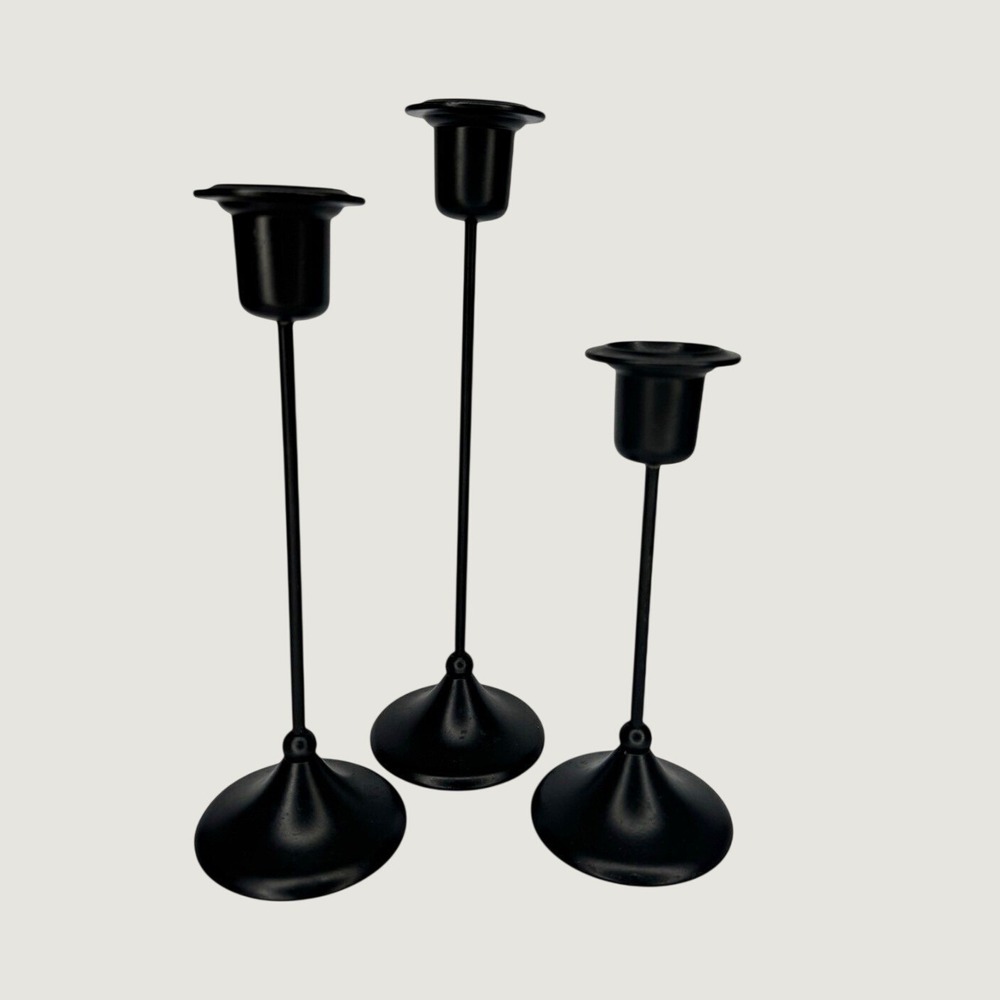 Black Metal Taper Candle Holders Set of 3 Modern Minimalist 6 7.5 8.5in